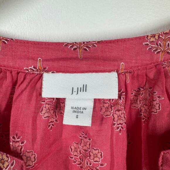 J.Jill Top Women S Pink Orange Mixed Print Button Up Boho Light Weight Tunic - Picture 5 of 7